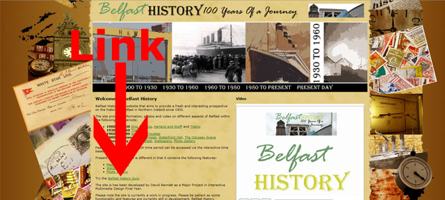 Belfast History Quiz Link on Main Page